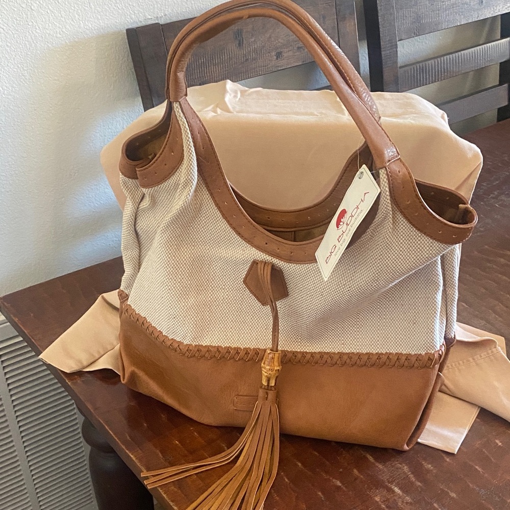 Big Buddha Tan and Cream Tote Bag
